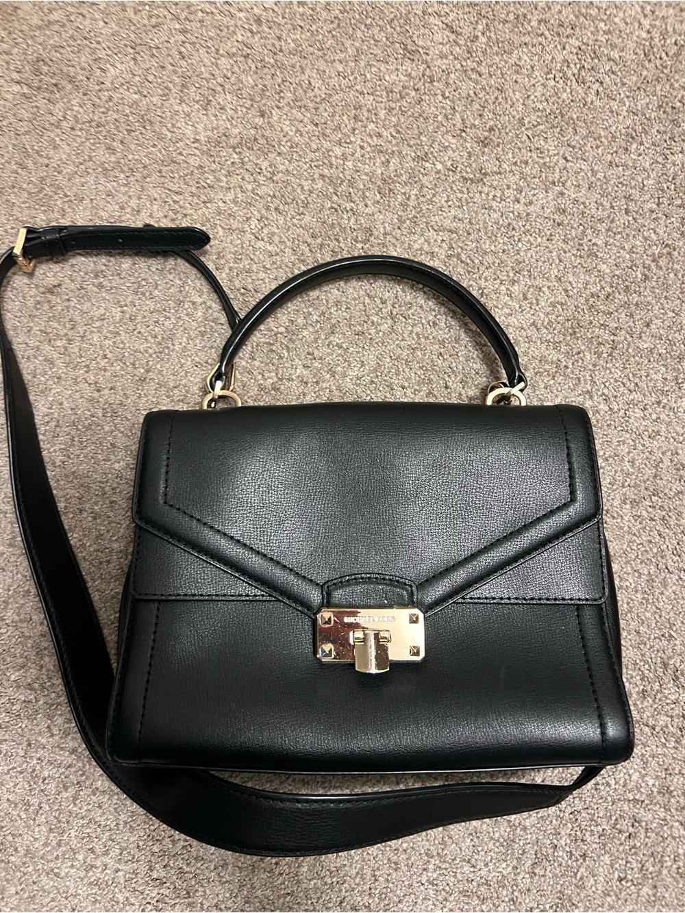 Michael Kors Black Structured Top-Handle Satchel with Gold Hardware